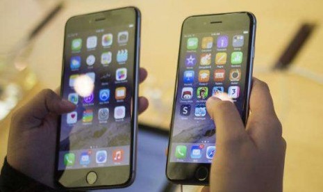 A customer holds an iPhone 6 (R) and iPhone 6 Plus at the Apple store on Fifth Avenue after the phones went on sale in New York in this file photo taken September 19, 2014.