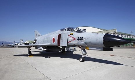  A F-4 jet fighter parks at Japan Air Self-Defense Force's Nyutabaru air base in Shintomi town, Miyazaki prefecture, Japan.