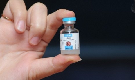 A staff shows new vaccine made by Biofarma, recently.   