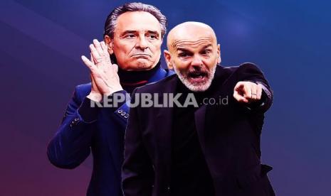 Pelatih AC Milan Stefano Pioli (kanan) dan pelatih Fiorentina Cesare Prandelli. 