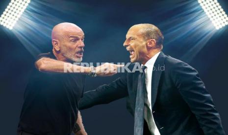 Pelatih AC Milan Stefano Pioli Vs pelatih Juventus Massimiliano Allegri (kanan).