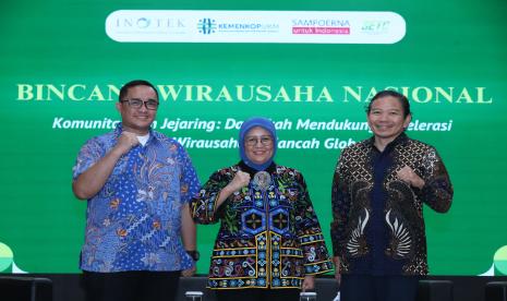 Acara Bincang Wirausaha Nasional, Komunitas dan Jejaring: Dapatkah Mendukung Akselerasi Pasar Wirausaha di Kancah Global? di Auditorium Kementerian Koperasi dan UKM, Selasa (30/4/2024). 