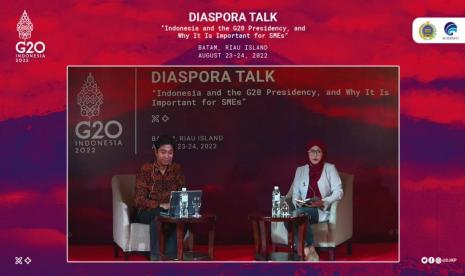 Acara Diaspora Talk, Komunikasi dan Public Outreach International dalam rangka Presidensi G20 Indonesia dengan tema “Indonesia and the G20 Presidency, and Why It Is Important for SMEs”, Selasa (23/8), di Batam. Dukungan diaspora Indonesia dinilai mampu membawa UMKM mendunia.