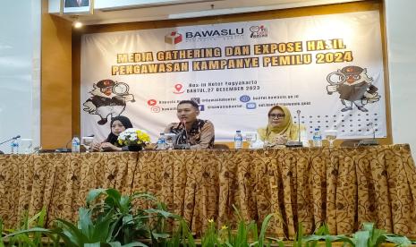 Acara Ekspos Pengawasan Pemilu dalam acara media gathering di Ros-In Hotel, Kabupaten Bantul, Rabu (27/12/2023). 