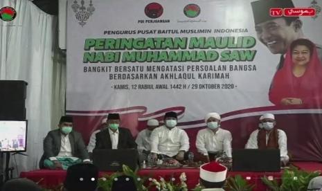 Acara peringatan Maulid Nabi yang diselenggarakan Baitul Muslimin PDI Perjuangan secara virtual pada Kamis (29/10) malam.