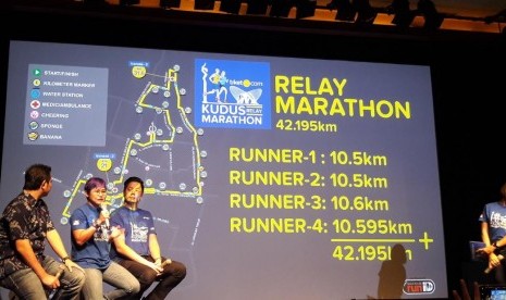 Acara temu media untuk penyelenggaran tiket.com Kudus Relay Marathon 2018 pada 21 Oktober 2018.