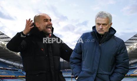 Adu taktik pelatih Manchester City Pep Guardiola (kiri) dan pelatih Tottenham Hotspur Jose Mourinho akan terjadi pada Ahad (14/2) dini hari WIB di Stadion Etihad dalam lanjutan Liga Primer Inggris.