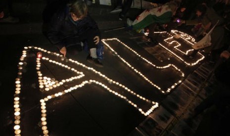 Aksi solidaritas bagi warga Aleppo di Paris, Rabu, 14 Desember 2016.