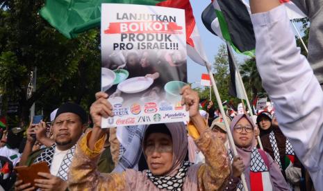 Aksi solidaritas Palestina menyerukan kelanjutan boikot produk Israel dan pro Israel.