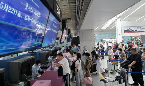 Aktivitas di Fuzhou Changle International Airport di Fuzhou, Provinsi fujian, China.