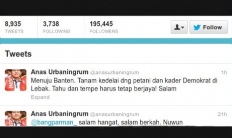 Akun twitter Anas Urbaningrum 