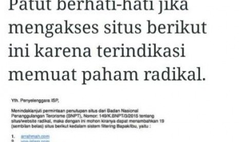 Akun Twitter Kemenag menanggapi situs radikal.