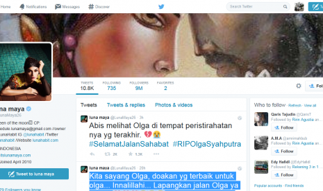 Akun Twitter milik Luna Maya mengomentari kepergian Olga Syahputra.