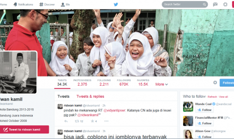 Akun Twitter milik Ridwan Kamil.