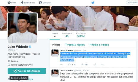 Akun Twitter Presiden Jokowi.