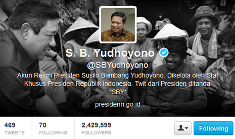 Akun Twitter Presiden RI, Susilo Bambang Yudhoyono (SBY).