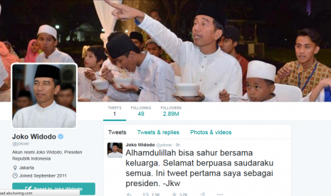 Akun Twitter resmi Presiden Jokowi, @jokowi.