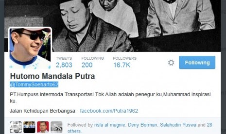 Akun twitter Tommy Soeharto