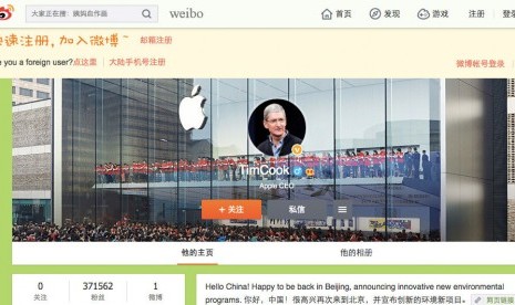 Akun Weibo CEO Apple Tim Cook