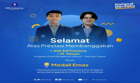 Aldi Adi Pratama dan M Ikhsan, mahasiswa Sekolah Vokasi IPB University meraih  medali emas dalam Kejuaraan Esai Inovasi Mahasiswa Asia Tenggara.