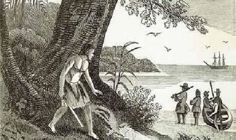 Alexander Selkirk di sebuah pulau (ilustrasi).