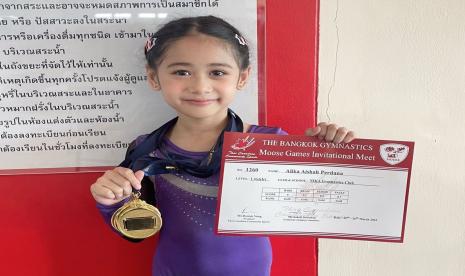 Alika Aishah Perdana, pesenam cilik Indonesia yang berjaya pada ajang Moose Games Bangkok 2023 yang digelar pada 25-29 Maret.