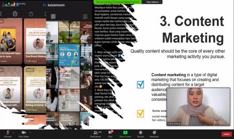 Allicia Deana saat membeberkan 5 jenis digital marketing pada Webinar Nusa Mandiri Flash (Fun, Collaboration, Action, Society and Humanity) bertajuk ‘Digital Marketing Strategy For Promoting Brand’.