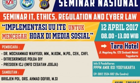 AMIK BSI Yogyakarta siap menggelar kembali seminar IT, Ethics, Regulation, and Cyber Law.