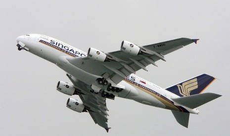 An Airbus A380 aircraft in Singapore Airlines livery flies through the sky. (file photo) 