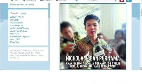 Anak Ahok, Nicholas Sean Purnama di Twitter