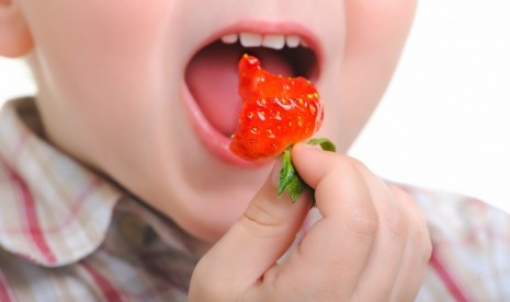 Anak makan buah.