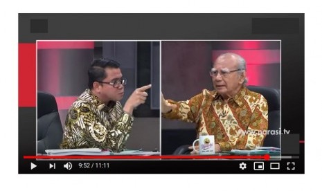 Anggota DPR yang juga politikus PDIP, Arteria Dahlan (kiri) saat berdebat dengan Prof Emil Salim di acara Mata Najwa yang ditayangkan salah satu stasiun televisi swasta.