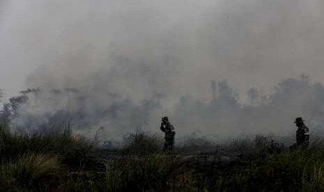 Asap mengepul dari lahan yang terbakar (ilustrasi). BMKG endeteksi 3.675 titik panas di Pulau Sumatra. 