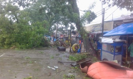 Angin puting beliung merobohkan sejumlah pohon dan atap rumah warga di sejumlah wilayah di Kota Bogor, Kamis (6/12) sore. 