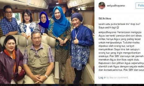 Ani Yudhoyono menjawab pertanyaan soal Agus mundur dari TNI.