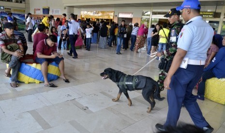 Anjing pelacak jenis Rottweiler bernama Alcy (4) milik TNI AU melakukan patroli di area Bandara Internasional Sultan Hasanuddin, Makassar, Sulawesi Selatan, (ilustrasi).