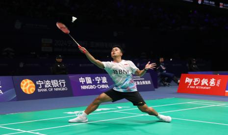 Anthony Sinisuka Ginting saat beraksi di Kejuaraan Bulu Tangkis Asia 2024.