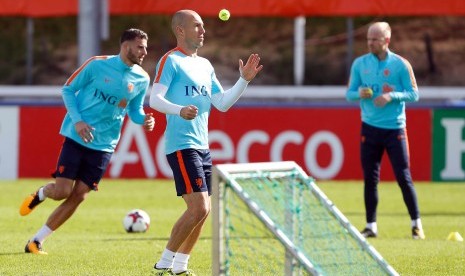 Arjen Robben ketika menjalani latihan bersama tim nasional Belanda.