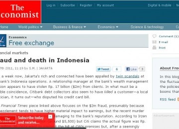 Artikel The Economist terkait pihak yang mengambil untung dari kisruh perbankan di Indonesia, terbit Kamis 7 April 2011