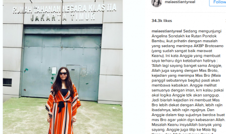 Artis Maia Estianty saat mengunjungi Angelina Sondakh di Rutan Pondok Bambu beberapa waktu lalu yang diunggah di Instagram pribadinya.