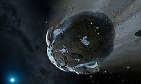 Artist's view of a watery asteroid in the white-dwarf system GD 61