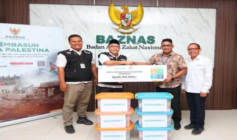 Asosiasi Perusahaan Jasa Pengiriman Ekspres, Pos dan Logistik Indonesia (Asperindo) menyalurkan infak kemanusiaan untuk Palestina melalui Badan Amil Zakat Nasional (Baznas) RI, sebesar Rp 45.150.000.