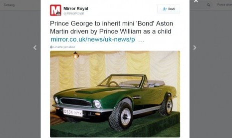 Aston Martin V8 Volante yang dulu dimiliki Pangeran William akan segera beralih menjadi mainan mobil-mobilan Pangeran George.