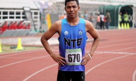 Atlet asal NTB Lalu Muhammad Zohri berpose setelah mencapai garis finish dalam nomor Lari 200 meter final U-20 putra Kejurnas Atletik 2019 di Stadion Pakansari, Bogor, Jawa Barat, Minggu (4/8/2019). 