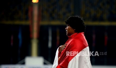 Atlet Indonesia Eki Febri Ekawati. Eki gagal mempertahankan emas tolak peluru.