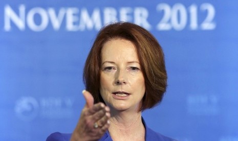 Australian Prime Minister Julia Gillard speaks during a news conference at the 5th Bali Democracy Forum in Nusa Dua, Bali November 8, 2012.   