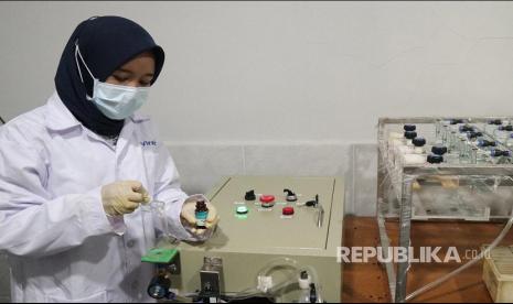 Badan Litbang Kementerian Pertanian mengembangkan formula eucalyptus Balitbangtan di fasilitas di Puslitbang Perkebunan, Bogor, Rabu (5/5).  Formula ini diuji dapat menurunkan jumlah partikel dan daya hidup virus SARS-CoV 2, serta mengurangi kerusakan sel akibat infeksi SARS-CoV-2 secara in vitro. 