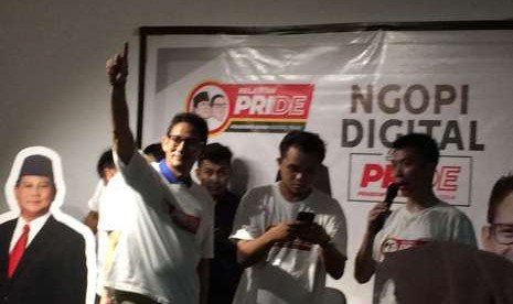 Bakal cawapres Sandiaga Uno meluncurkan Relawan Pride di Posko Sahabat Prabowo Sandi, Kebayoran Baru, Jakarta Selatan, Kamis (6/9).