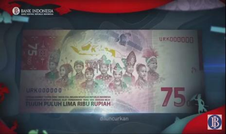 Bank Indonesia meluncurkan uang peringatan kemerdekaan 75 tahun Republik Indonesia berupa uang kertas nominal Rp 75 ribu, Senin (17/8).