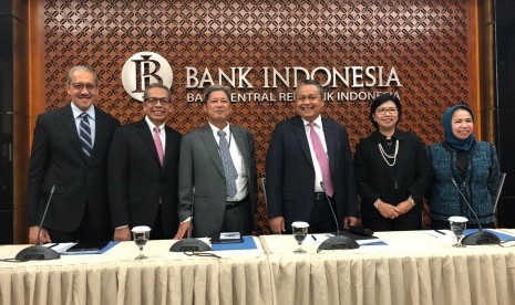 Bank Indonesia menyelenggarakan konferensi pers suku bunga acuan di Gedung Bank Indonesia, Jakarta, Kamis (22/8). 